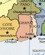 Ghana, Africa, map, 2008, detail