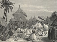 Engraving captioned The Court of the King of Iddah (detail), 1841
