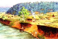 Depiction of Cherokee farmstead of the mid 1700s