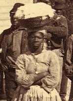 Slide Show, Enslaved men & women, details from photograph by Henry P. Moore, 1862