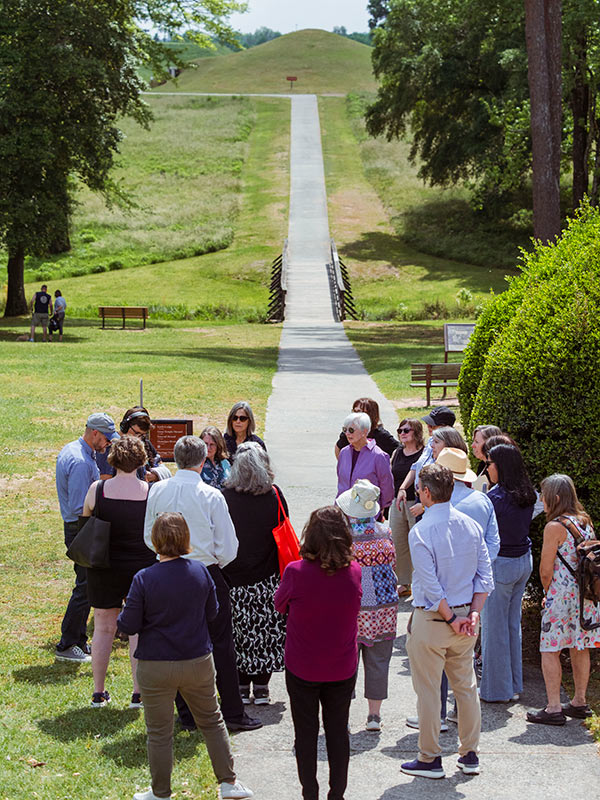 Tour participants gather on a sunny day for an immersive tour led by Joy Harjo, Dr. Matt Jennings, and Owen “Chopoksa” Sapulpa. Courtesy of Georgia Humanities, photos by Jessica Whitley.