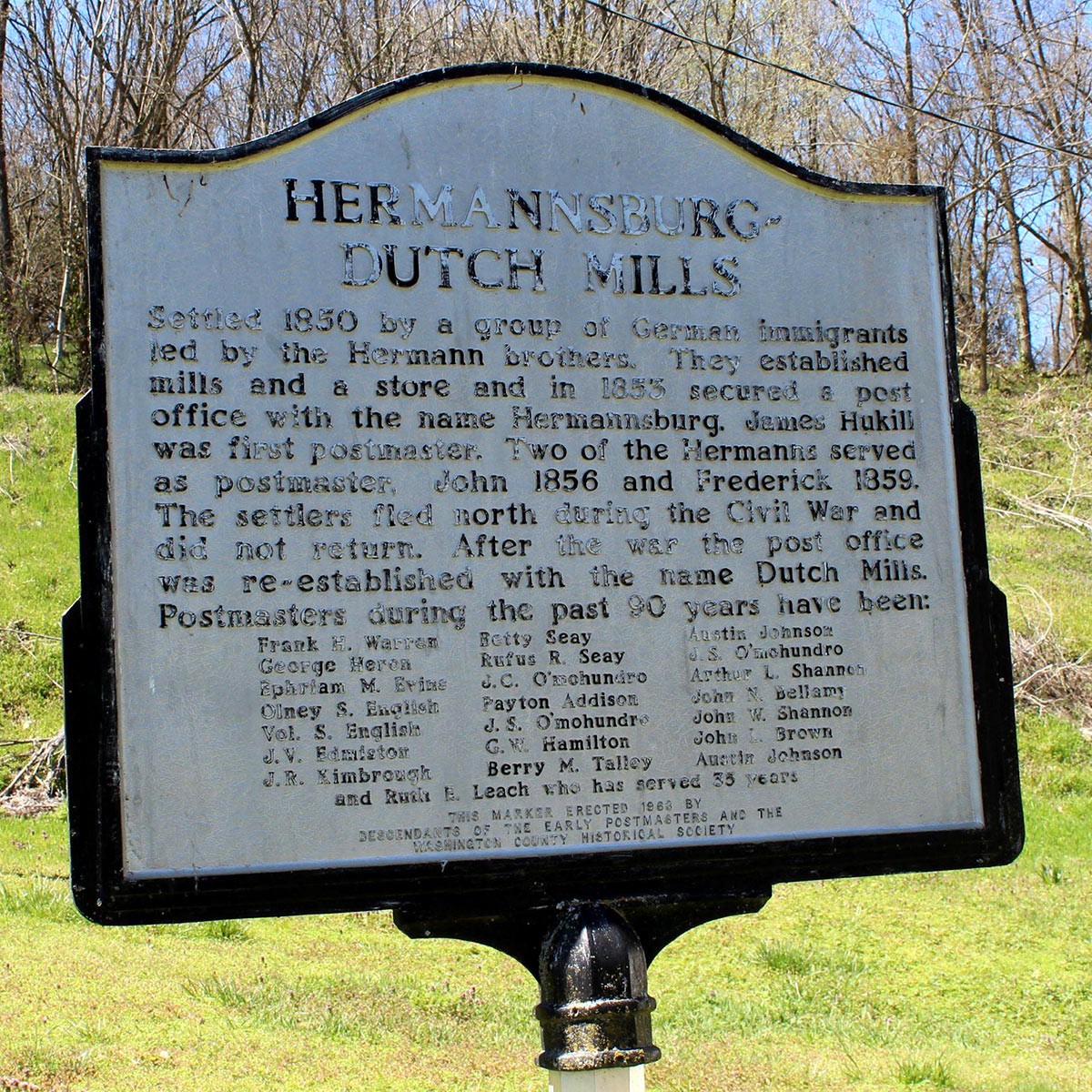 The historical Hermannsburg marker. Photo courtesy of Historic Cane Hill.